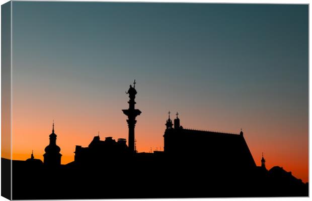 Old Town Of Warsaw Twilight Silhouette Canvas Print by Artur Bogacki