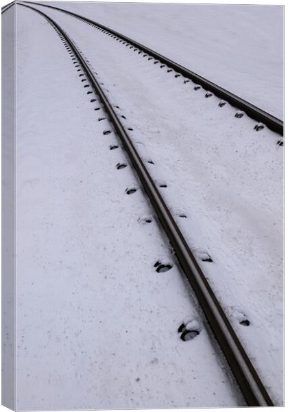 Railway Tracks In Snow Canvas Print by Artur Bogacki