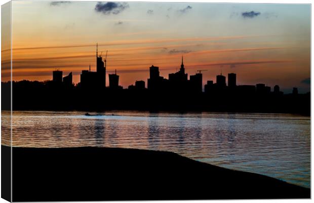 City Of Warsaw Twilight Silhouette Canvas Print by Artur Bogacki