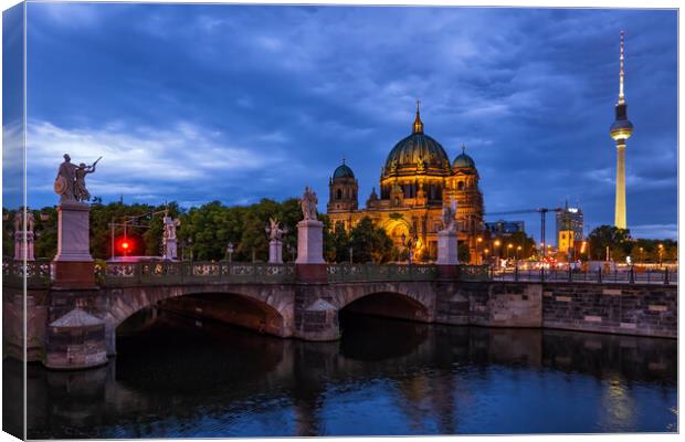 Evening Skyline Of Berlin With Cathedral Canvas Print by Artur Bogacki