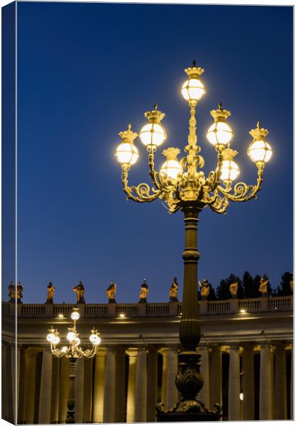 Ornate Lamp On St Peter Square In Vatican Canvas Print by Artur Bogacki