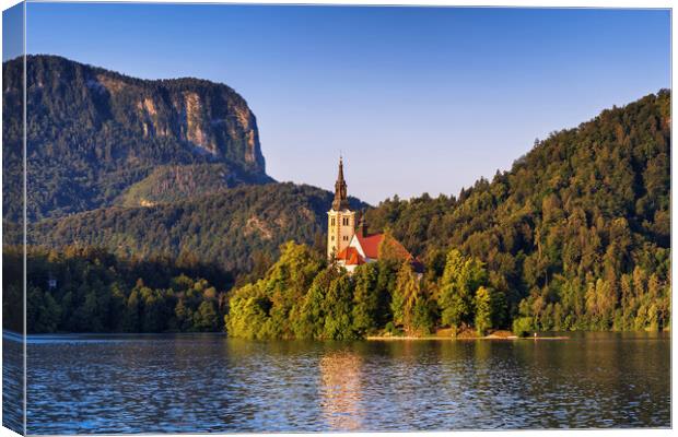 Lake Bled and Bled Island at Sunrise in Slovenia Canvas Print by Artur Bogacki