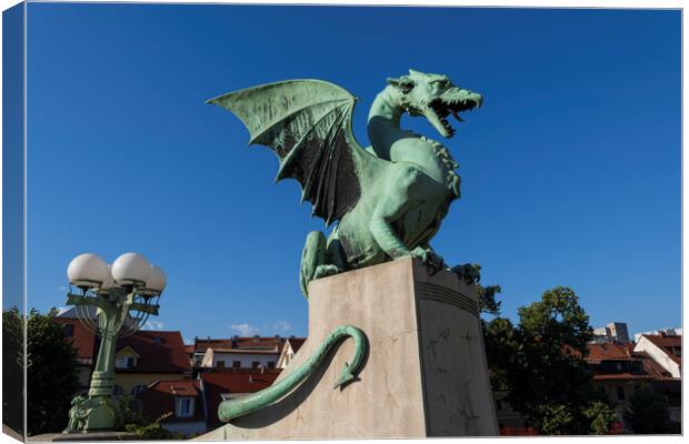 Dragon Statue In Ljubljana Canvas Print by Artur Bogacki