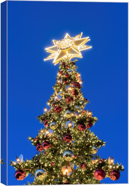 Christmas Tree With Bethlehem Star At Night Canvas Print by Artur Bogacki