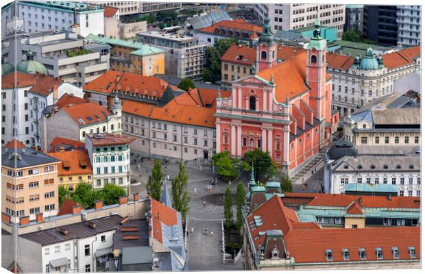 Preseren Square In Ljubljana City From Above Canvas Print by Artur Bogacki