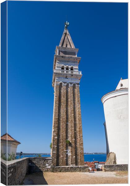 Bell Tower Of St George Church In Piran Canvas Print by Artur Bogacki