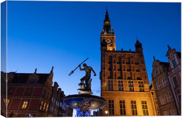 Neptune Fountain And Main Town Hall In Gdansk Canvas Print by Artur Bogacki