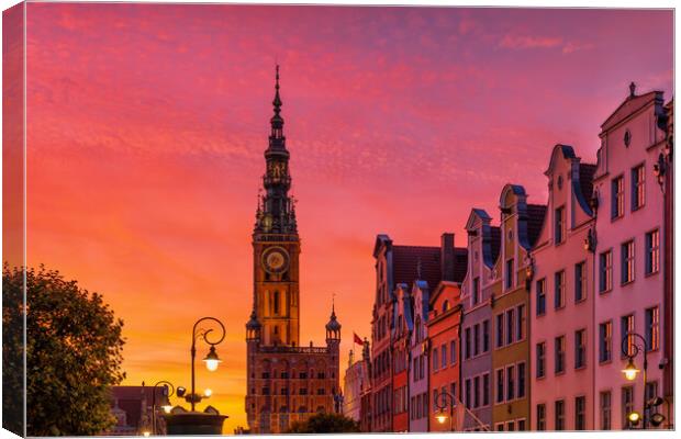 Twilight City Skyline Of Gdansk Old Town Canvas Print by Artur Bogacki