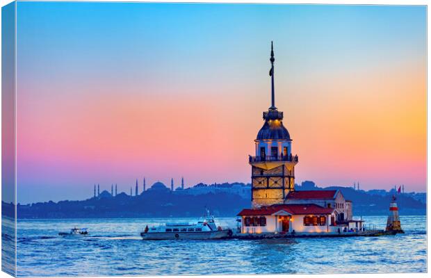 Maiden Tower In Istanbul At Dusk Canvas Print by Artur Bogacki