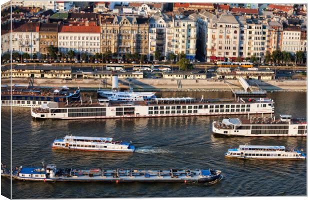 Cruise Boats on Danube River in Budapest Canvas Print by Artur Bogacki