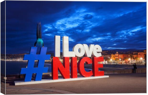 I Love Nice Sign in Nice City at Night Canvas Print by Artur Bogacki