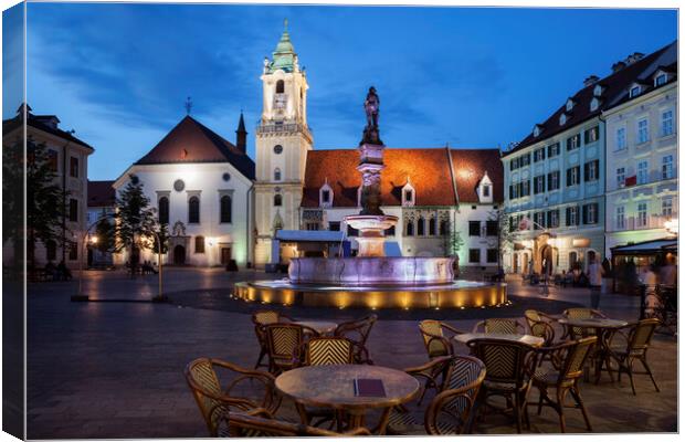 Old Town Square Of Bratislava By Night Canvas Print by Artur Bogacki