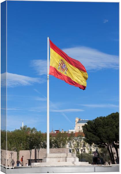 National Flag of Spain at Plaza de Colon in Madrid Canvas Print by Artur Bogacki