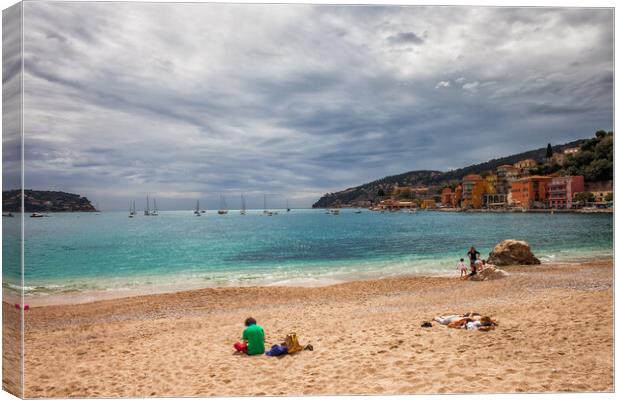 Beach and Sea Bay in Villefranche sur Mer in France Canvas Print by Artur Bogacki