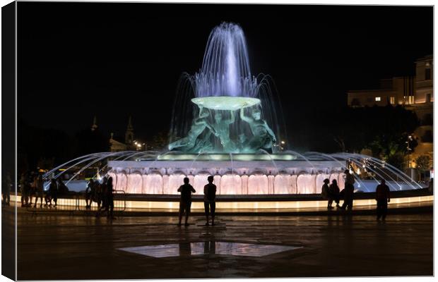 Triton Fountain Illuminated at Night in Valletta Canvas Print by Artur Bogacki