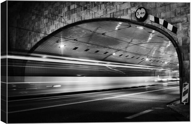 Night Traffic Light Trails In Tunnel Canvas Print by Artur Bogacki