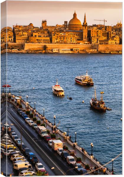 Valletta and Marsamxett Harbour in Malta at Sunset Canvas Print by Artur Bogacki