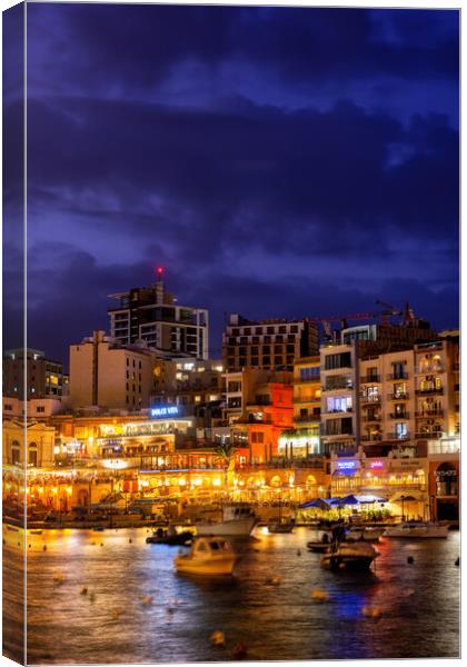 Paceville in St Julian Town at Night in Malta Canvas Print by Artur Bogacki