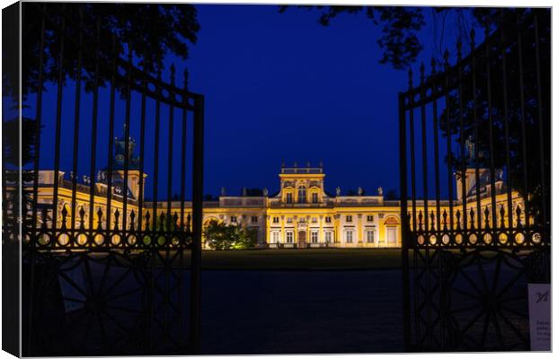 Main Gate to Wilanow Palace in Warsaw at Night Canvas Print by Artur Bogacki