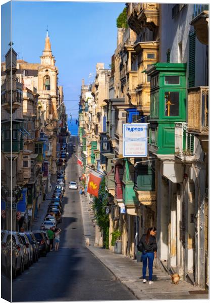 Houses And Street In Valletta City In Malta Canvas Print by Artur Bogacki