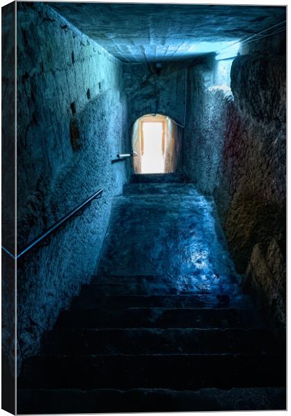 Mysterious Gloomy Passage With Stairs Carved In Stone Canvas Print by Artur Bogacki