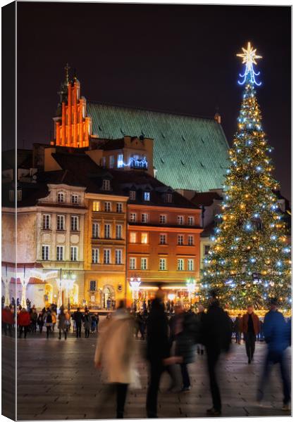 Christmas Night in Old Town of Warsaw City in Poland Canvas Print by Artur Bogacki