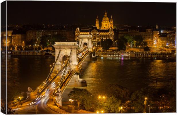 Szechenyi Chain Bridge in Budapest by Night Canvas Print by Artur Bogacki