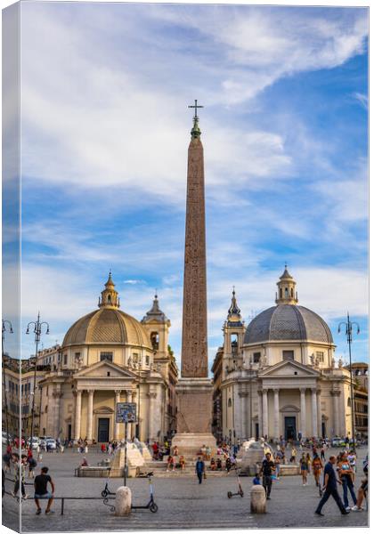 Piazza del Popolo Churches and Obelisk in Rome Canvas Print by Artur Bogacki