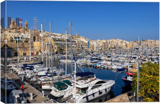 Senglea Skyline And Marina In Malta Canvas Print by Artur Bogacki
