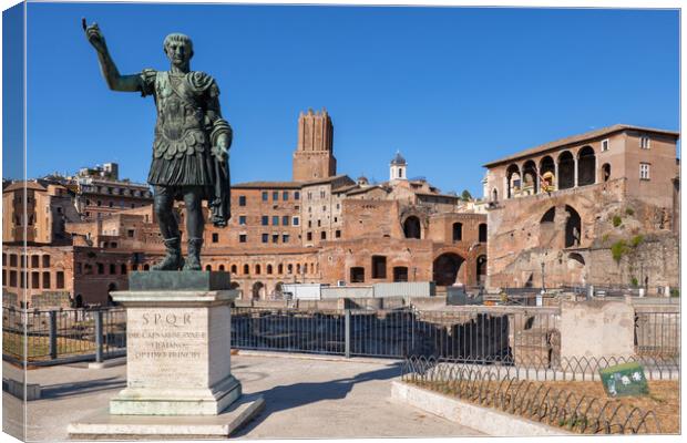 Emperor Trajan Statue And Forum In Rome Canvas Print by Artur Bogacki