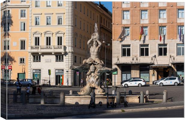Triton Fountain at Piazza Barberini in Rome Canvas Print by Artur Bogacki