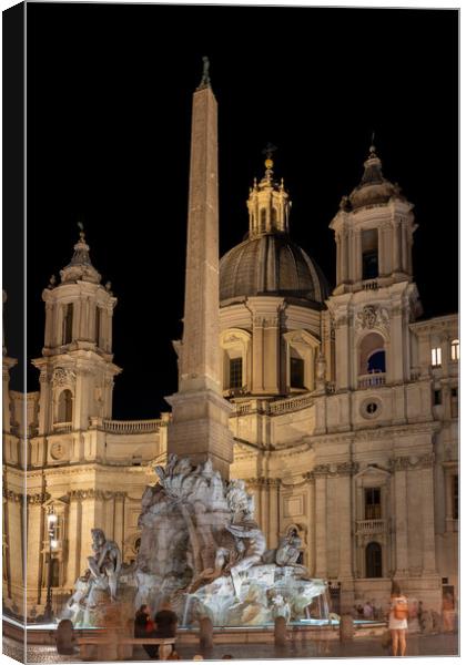 Church and Fountain in Rome at Night Canvas Print by Artur Bogacki