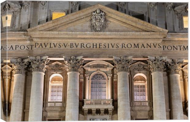 St Peter Basilica Pediment And Pope Window Canvas Print by Artur Bogacki