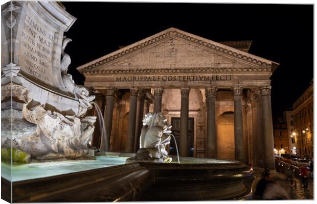 Pantheon and Fountain at Night in Rome Canvas Print by Artur Bogacki
