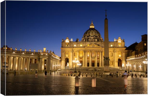 St Peter Basilica And Square In Vatican At Night Canvas Print by Artur Bogacki