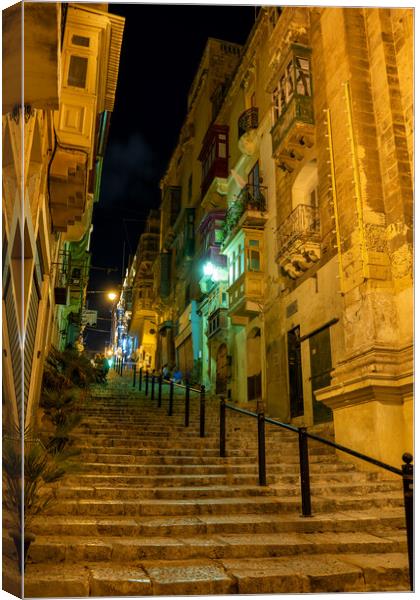 St John Street At Night In Valletta Malta Canvas Print by Artur Bogacki
