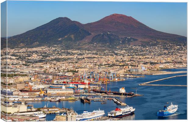 Mount Vesuvius Above Naples City And Port Canvas Print by Artur Bogacki