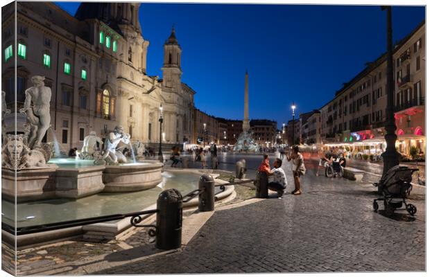 Piazza Navona At Night In Rome Canvas Print by Artur Bogacki