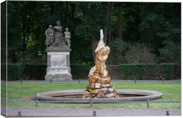 Triton Fountain In Tiergarten Park In Berlin Canvas Print by Artur Bogacki