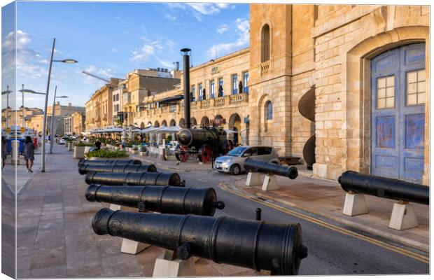 Cannons In Birgu Waterfront In Malta Canvas Print by Artur Bogacki
