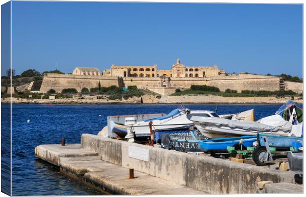 Fort Manoel In Malta From Valletta Waterfront Canvas Print by Artur Bogacki