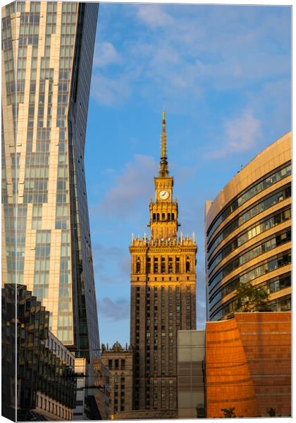 Sunset In Warsaw City Downtown In Poland Canvas Print by Artur Bogacki