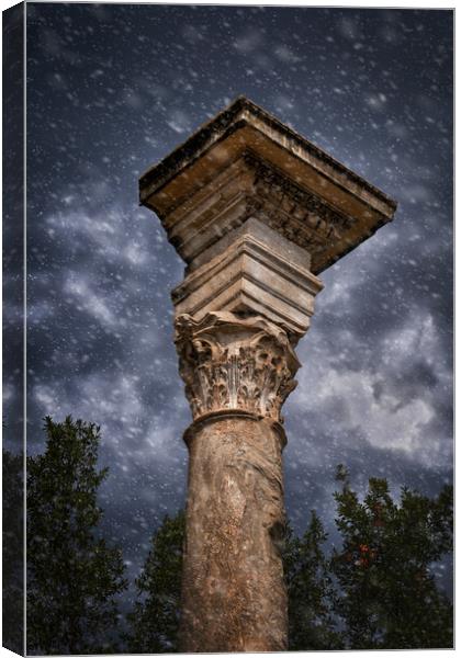 Ancient Corinthian Column Against Stormy Sky Canvas Print by Artur Bogacki