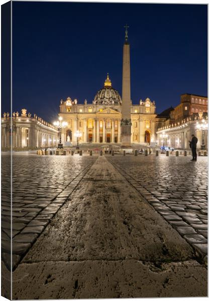 St Peter Square And Basilica At Night In Vatican Canvas Print by Artur Bogacki