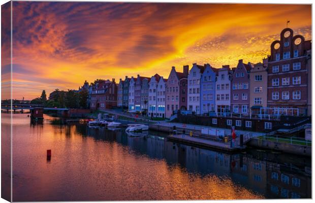 Twilight City Skyline Of Gdansk In Poland Canvas Print by Artur Bogacki