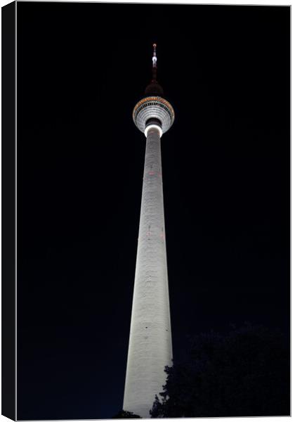 Berlin Television Tower Illuminated At Night Canvas Print by Artur Bogacki