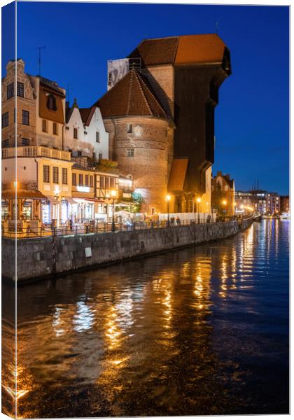 Old Town Of Gdansk By Night River View Canvas Print by Artur Bogacki