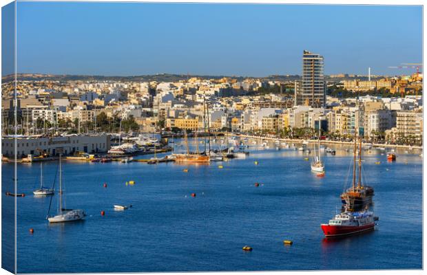 Marsamxett Harbour And Gzira Skyline In Malta Canvas Print by Artur Bogacki