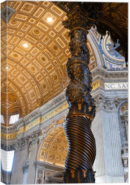 Baldacchino Column By Bernini In St Peter Basilica Canvas Print by Artur Bogacki