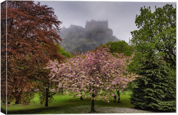 Princes Street Gardens And Edinburgh Castle In Fog Canvas Print by Artur Bogacki